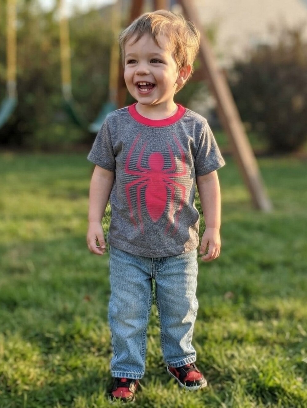 2T Gray Spiderman Graphic T-Shirt and Blue Jeans Set